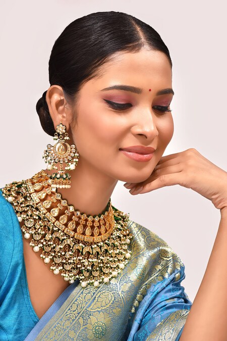 ZEVAR I Gold Plated High Quality Brass Kundan Choker Set