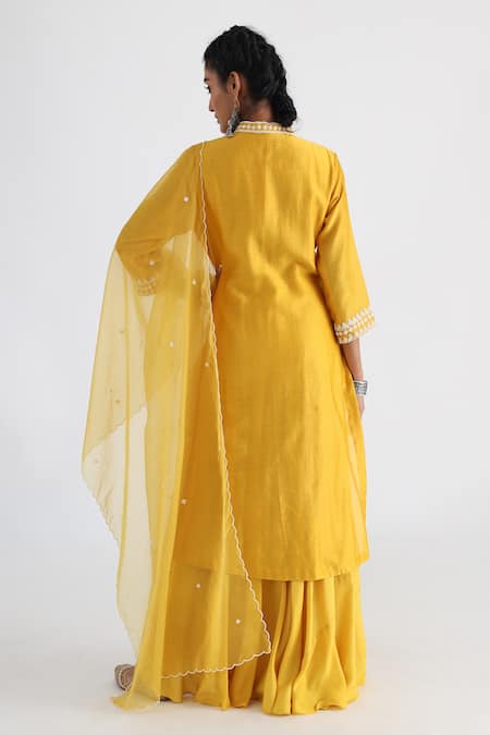Shop Smriti By Anju Agarwal Yellow Chanderi, Taffeta, Bamboo, Organza Sequins, Embroidery Bandeau Kurta Set at Aza Fashions Shop_Smriti By Anju Agarwal_Yellow Chanderi, Taffeta, Bamboo, Organza Sequins, Embroidery Bandeau Kurta Set _at_Aza_Fashions