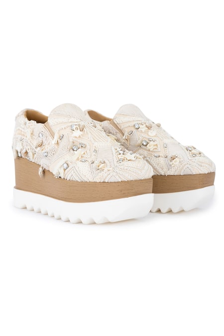 Anaar Beige Paradise Signature Embroidered Sneaker Wedges Online at Aza Fashions Anaar_Beige Paradise Signature Embroidered Sneaker Wedges _Online_at_Aza_Fashions