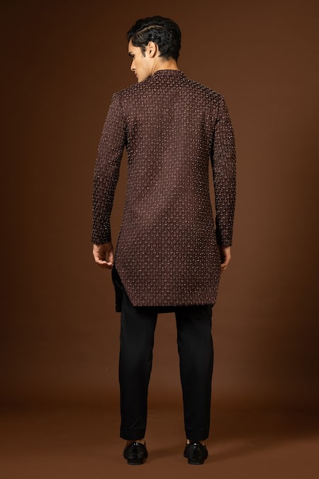 PAARSH Leaf Thread Embroidered Achkan Trouser Set 