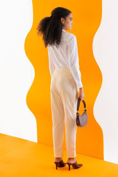 Shop NOTEBOOK White Cotton Poplin Plain Slim Collar Ingrid Solid Shirt at Aza Fashions Shop_NOTEBOOK_White Cotton Poplin Plain Slim Collar Ingrid Solid Shirt _at_Aza_Fashions