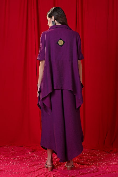 Shop_Enech_Purple Handloom Cotton Handkerchief Hem Top And Palazzo Set  _at_Aza_Fashions