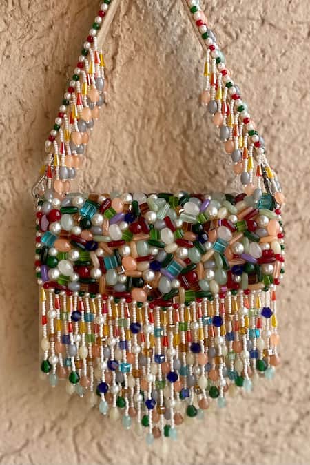 Buy Bhavna Kumar Multi Color Beads And Pearls Embroidered Bag at Aza Fashions Buy_Bhavna Kumar_Multi Color Beads And Pearls Embroidered Bag_at_Aza_Fashions