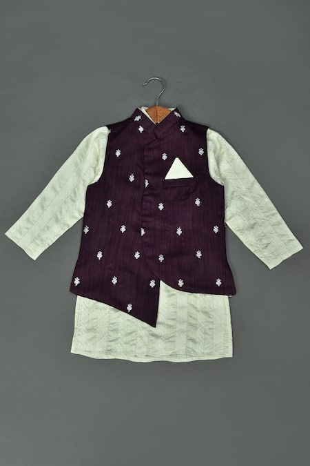 Maaikid Floral Embroidered Bundi & Kurta Set 