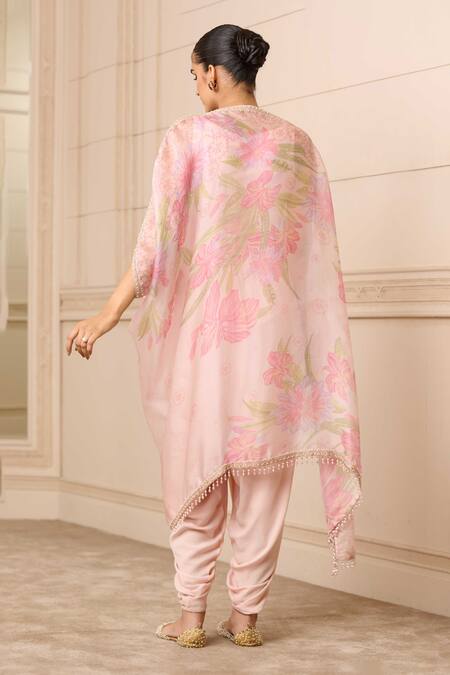 Shop Tarun Tahiliani Purple Satin, Organza, Georgette, Floral Print Kaftan Top And Dhoti Pant Set at Aza Fashions Shop_Tarun Tahiliani_Purple Satin, Organza, Georgette, Floral Print Kaftan Top And Dhoti Pant Set_at_Aza_Fashions