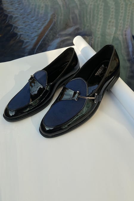 Shop_SCHON ZAPATO_Blue Buckle Loafers _at_Aza_Fashions