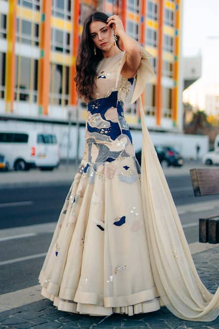 Sahil Kochhar Raees Applique Work Draped Gown 