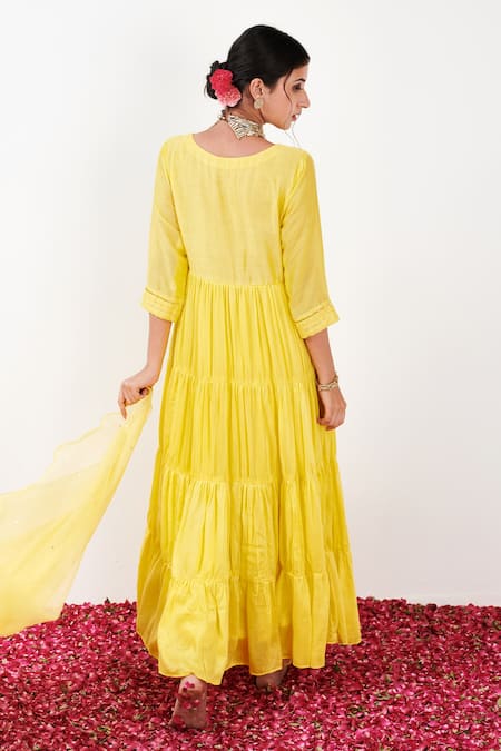 Label Flamingo By Vrinda Pleated yoke Angarkha Anarkali Churidar Set 