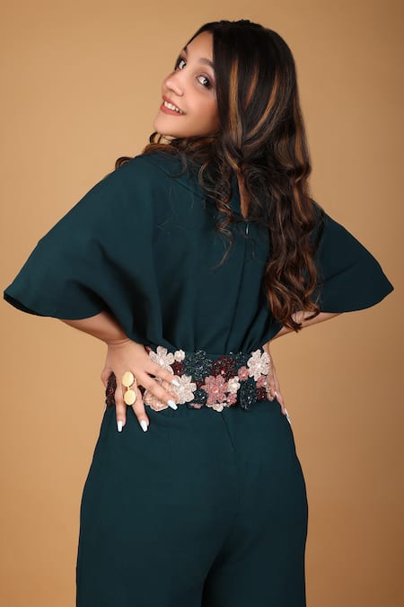 Label Shristi Chetani Sheer Panelled Hem Jumpsuit With Belt 
