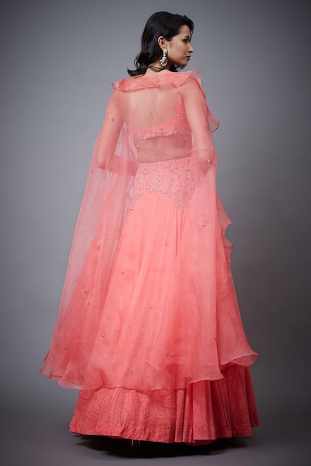 Shop_RI.Ritu Kumar_Pink Silk, Viscose, Cotton Embroidery Square Neck Nazli Lehenga Set With Cape _at_Aza_Fashions