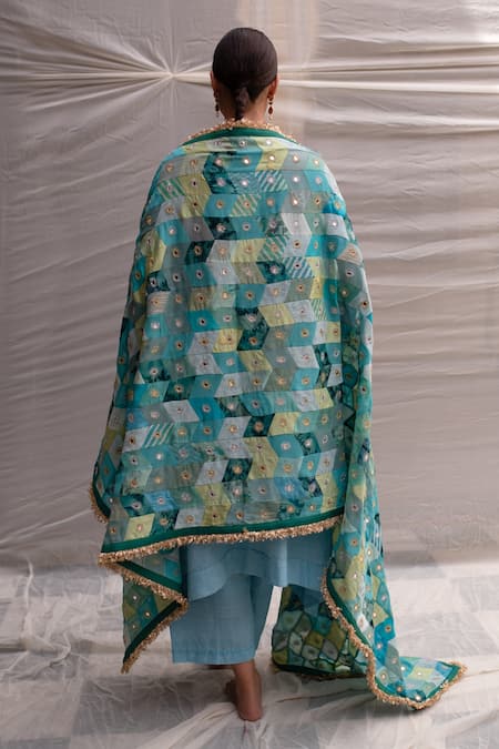 Priyanka Raajiv_Blue Silk Embroidery Mirror Leelawati Dupatta  _Online_at_Aza_Fashions