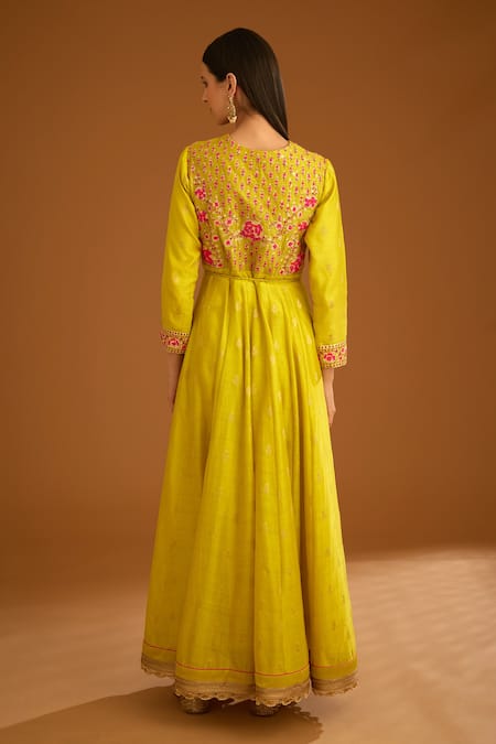 Shop Shyam Narayan Prasad Green Modal, Chanderi, Net Embroidery, Gota Patti Floral Work Anarkali Set at Aza Fashions Shop_Shyam Narayan Prasad_Green Modal, Chanderi, Net Embroidery, Gota Patti Floral Work Anarkali Set _at_Aza_Fashions