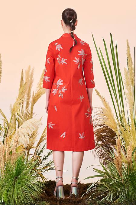 Shahin Mannan Tiny Branches Shawl Collar Long Dress 