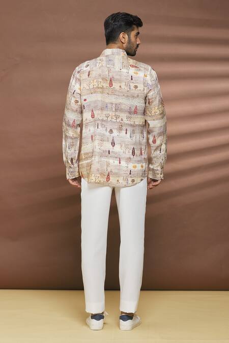 Shop Linen Bloom Multi Color 100% Linen Landscape Print Shirt at Aza Fashions Shop_Linen Bloom_Multi Color 100% Linen Landscape Print Shirt _at_Aza_Fashions