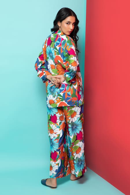 Rhe-Ana Abstract Floral Blazer Shirt & Pant Set 