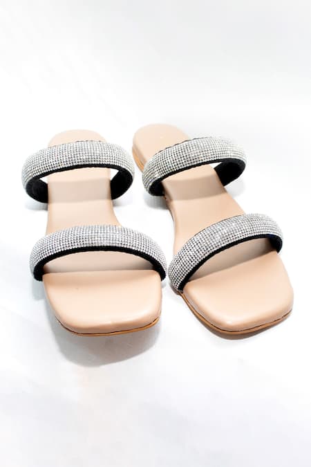 Shop Foot Fuel Cream Daphene Metallic Embellished Strappy Flats at Aza Fashions Shop_Foot Fuel_Cream Daphene Metallic Embellished Strappy Flats _at_Aza_Fashions