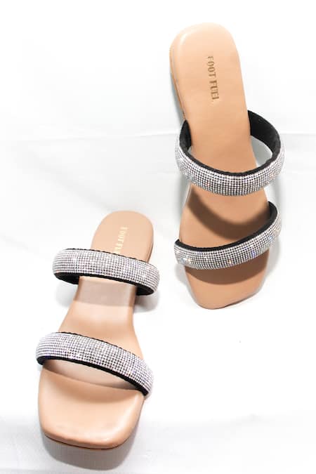 Shop Foot Fuel Cream Blooming Stone Studded Strappy Flats at Aza Fashions Shop_Foot Fuel_Cream Blooming Stone Studded Strappy Flats _at_Aza_Fashions