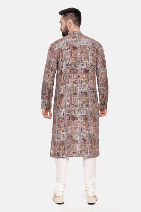 Mayank Modi - Men Geometric Print Kurta Set 