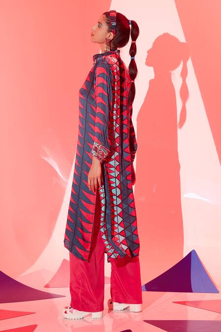 Shop_Esha L Amin_Multi Color Viscose, Crepe Coachella Printed Cowl Kurta _Online_at_Aza_Fashions