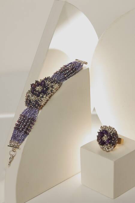 House Of D"Oro_Purple Semi Precious Stone Mayima Embellished Bracelet_Online_at_Aza_Fashions