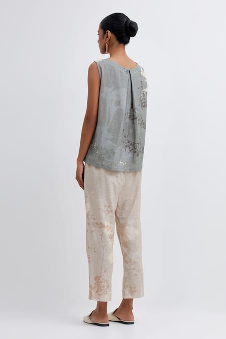 Shop Bhavik Shah Green Handloom Cotton Embroidery Round Handwoven Foliage Pattern Top With Pant at Aza Fashions Shop_Bhavik Shah_Green Handloom Cotton Embroidery Round Handwoven Foliage Pattern Top With Pant_at_Aza_Fashions