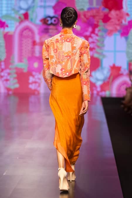 Krisha Sunny Ramani Floral Crystal Embellished Jacket Dhoti Skirt Set 