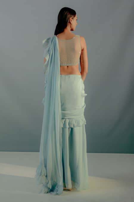 Aaryaa By Kashveen Kohli Organza Ruffled Pre Draped Saree With Embellished Blouse 