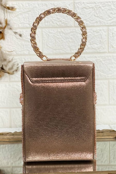 Shop Kainiche By Mehak Gold Embellished Rectangle Shaped Bag at Aza Fashions Shop_Kainiche By Mehak_Gold Embellished Rectangle Shaped Bag _at_Aza_Fashions
