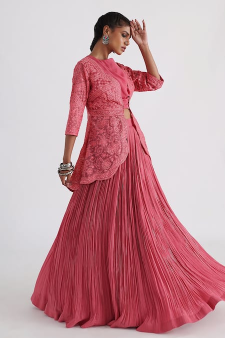 Smriti By Anju Agarwal Floral Embroidered Jacket Lehenga Set 