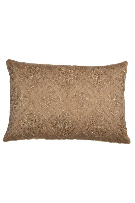 Shop Khaabka Brown Chanderi Silk Embroidery Cushion Cover - Set Of 2 at Aza Fashions Shop_Khaabka_Brown Chanderi Silk Embroidery Cushion Cover - Set Of 2_at_Aza_Fashions