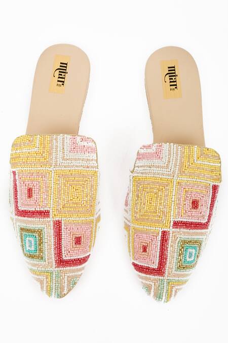 Shop_Miar Designs_Multi Color Mirha Embroidered Mules_at_Aza_Fashions