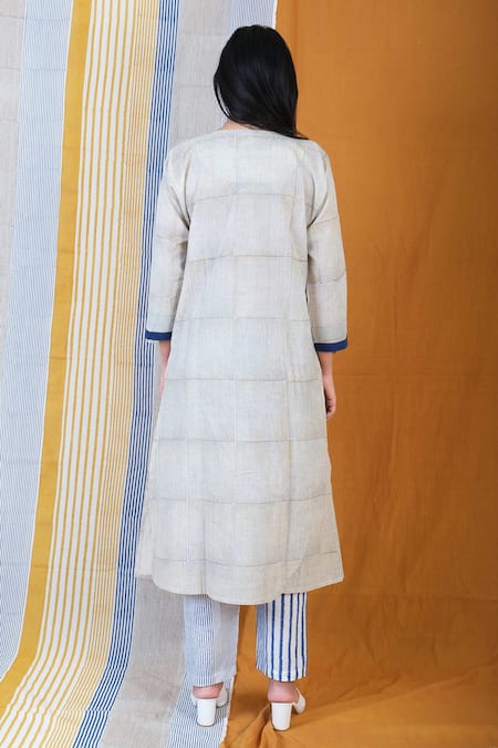 Shop Banana Labs Yellow Cotton Round Neck Flabber Striped Kurta Pant Set at Aza Fashions Shop_Banana Labs_Yellow Cotton Round Neck Flabber Striped Kurta Pant Set _at_Aza_Fashions