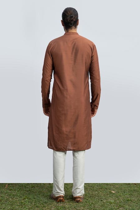 Shop Kaka Calcutta Ivory Bamboo, Cotton, Silk Side Placket Kurta Set at Aza Fashions Shop_Kaka Calcutta_Ivory Bamboo, Cotton, Silk Side Placket Kurta Set _at_Aza_Fashions