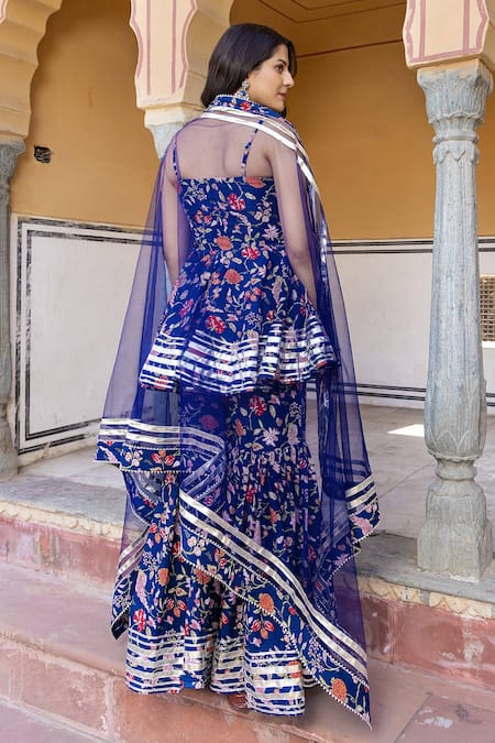 Pomcha Jaipur Mahi Floral Print Kurta Sharara Set 