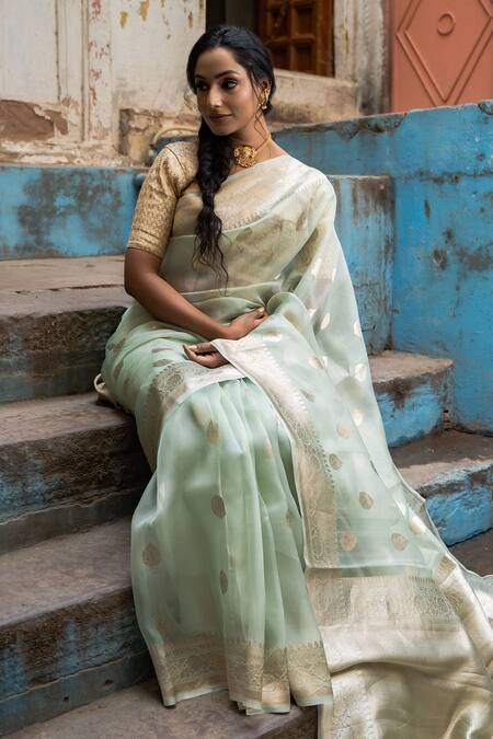 Shop Taba Kashi By Artika Shah Green Kora Woven Kadhua Saree at Aza Fashions Shop_Taba Kashi By Artika Shah_Green Kora Woven Kadhua Saree _at_Aza_Fashions