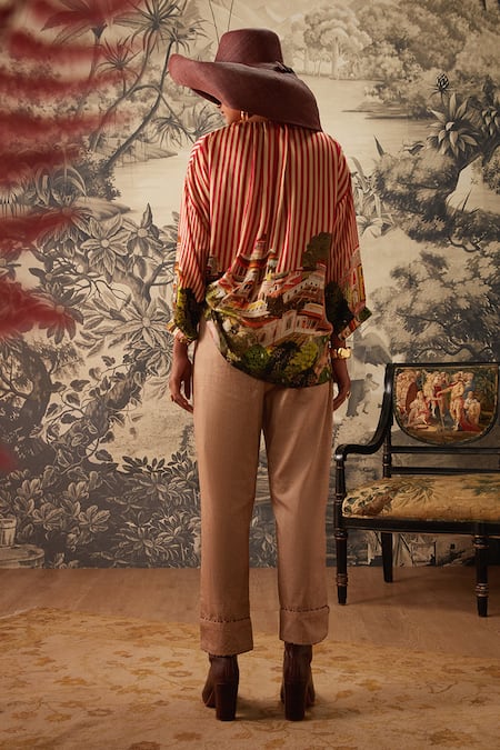 Shop_Kalista_Multi Color Cotton Satin, Viscose Aubrey Miniature Pattern Tunic And Pant Set _at_Aza_Fashions