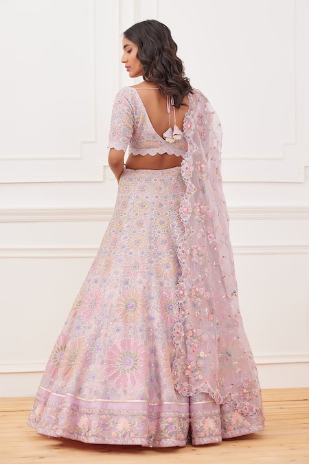 Shop Rahul Mishra Purple Viscose, Organza, Silk Embroidery, Sequins Inara Bridal Lehenga Set at Aza Fashions Shop_Rahul Mishra_Purple Viscose, Organza, Silk Embroidery, Sequins Inara Bridal Lehenga Set _at_Aza_Fashions