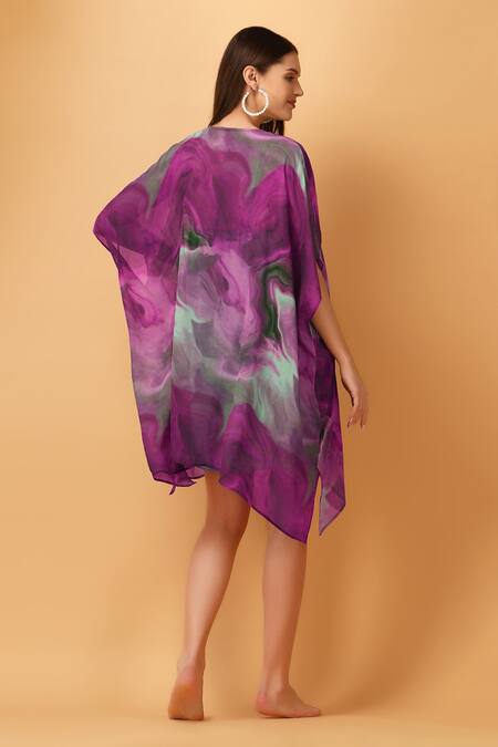 Shop Label Ivish Purple Viscose Embroidery V-neck Abstract Pattern Kaftan at Aza Fashions Shop_Label Ivish_Purple Viscose Embroidery V-neck Abstract Pattern Kaftan _at_Aza_Fashions