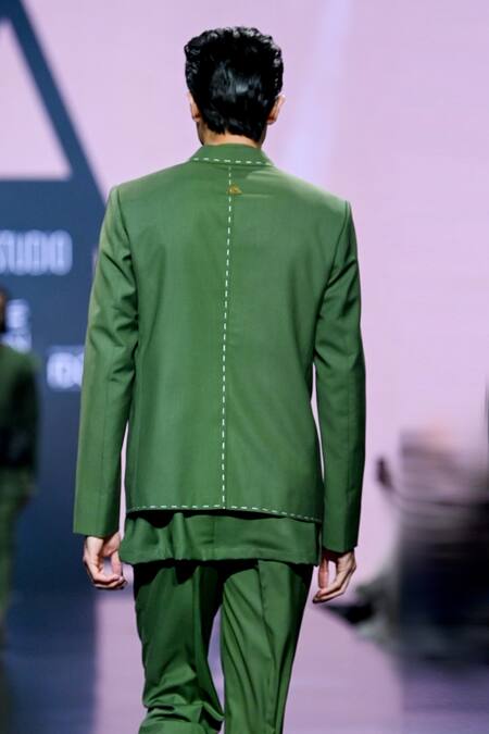 Shop Tisa - Men Green Terrycloth, Cotton Embroidery Lapel Bandhgala Jacket And Pant Set at Aza Fashions Shop_Tisa - Men_Green Terrycloth, Cotton Embroidery Lapel Bandhgala Jacket And Pant Set_at_Aza_Fashions