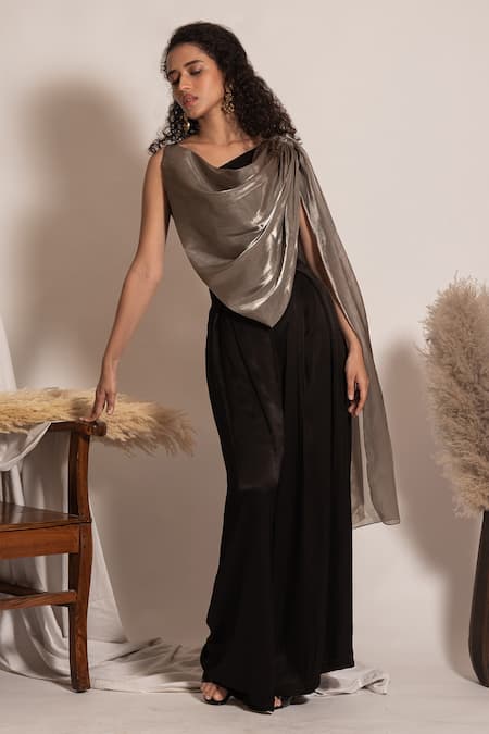Vanshika Agarwal Label Draped Asymmetric Neck Top & Pant Set 