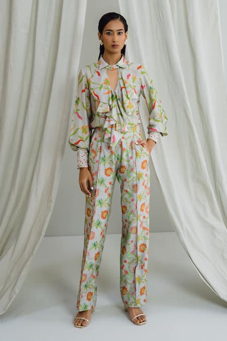 Drishti & Zahabia Printed Ruffle Top & Pant Set 