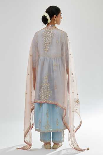 Shop Kora Blue , Chanderi, , Gota Patti, Anarkali Pant Set at Aza Fashions Shop_Kora_Blue , Chanderi, , Gota Patti, Anarkali Pant Set _at_Aza_Fashions
