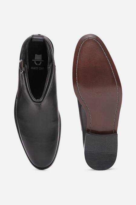 Shop Hats Off Accessories Black Genuine Leather Buckle Ankle Boots at Aza Fashions Shop_Hats Off Accessories_Black Genuine Leather Buckle Ankle Boots_at_Aza_Fashions