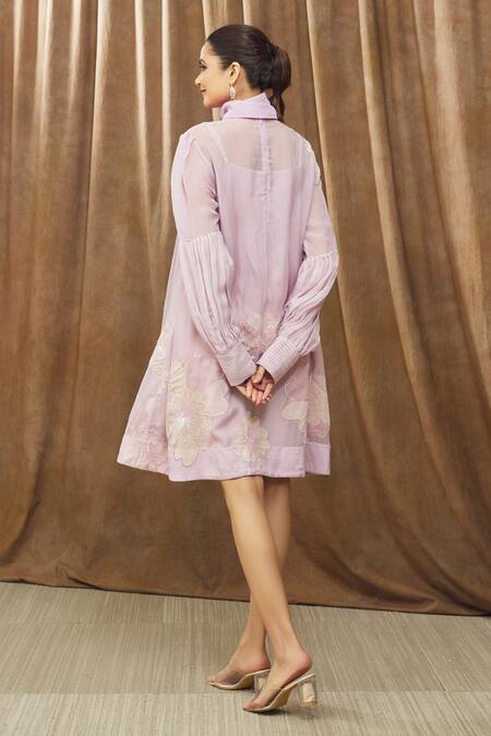 Shop Bump Loving Purple Viscose, Polyester Embroidery High Serena Floral Pattern Maternity Dress at Aza Fashions Shop_Bump Loving_Purple Viscose, Polyester Embroidery High Serena Floral Pattern Maternity Dress_at_Aza_Fashions