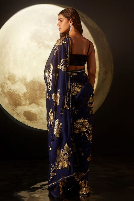 Dohr India Floral & Leaf Print Saree With Unstitched Blouse Piece 