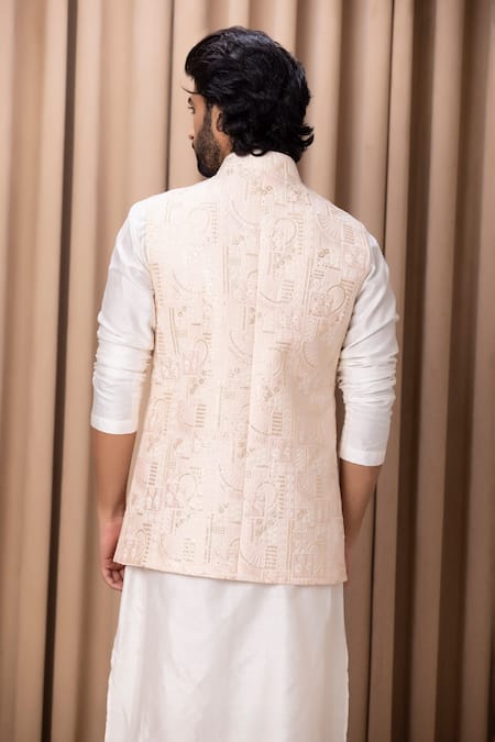 Ankit V Kapoor Pink Thread Embroidered Nehru Jacket 