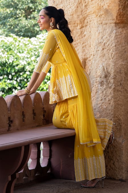 Preevin Leaf Embroidered Peplum Angrakha Sharara Set 