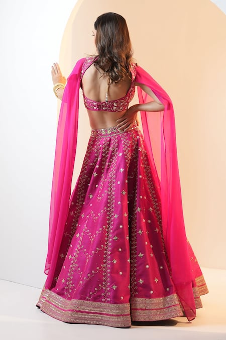 Shop Rashika Sharma Pink Georgette, Silk Embroidery, Cut Work Sweetheart Rania Hand Lehenga Set at Aza Fashions Shop_Rashika Sharma_Pink Georgette, Silk Embroidery, Cut Work Sweetheart Rania Hand Lehenga Set _at_Aza_Fashions