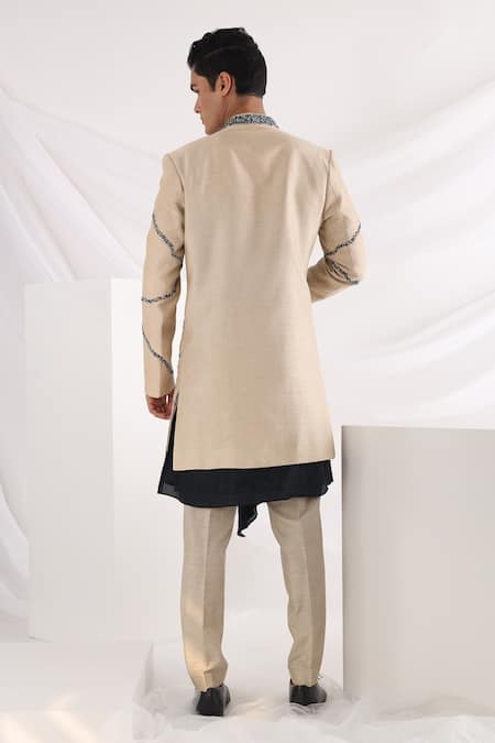 Shop Smriti By Anju Agarwal Ivory Cotton, Bamboo Embroidery Floral Sherwani Set at Aza Fashions Shop_Smriti By Anju Agarwal_Ivory Cotton, Bamboo Embroidery Floral Sherwani Set _at_Aza_Fashions