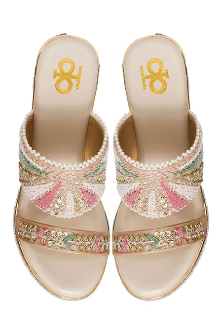 Shop Kkarma Accessories Multi Color Embroidery Kiran Zardozi Wedges at Aza Fashions Shop_Kkarma Accessories_Multi Color Embroidery Kiran Zardozi Wedges _at_Aza_Fashions